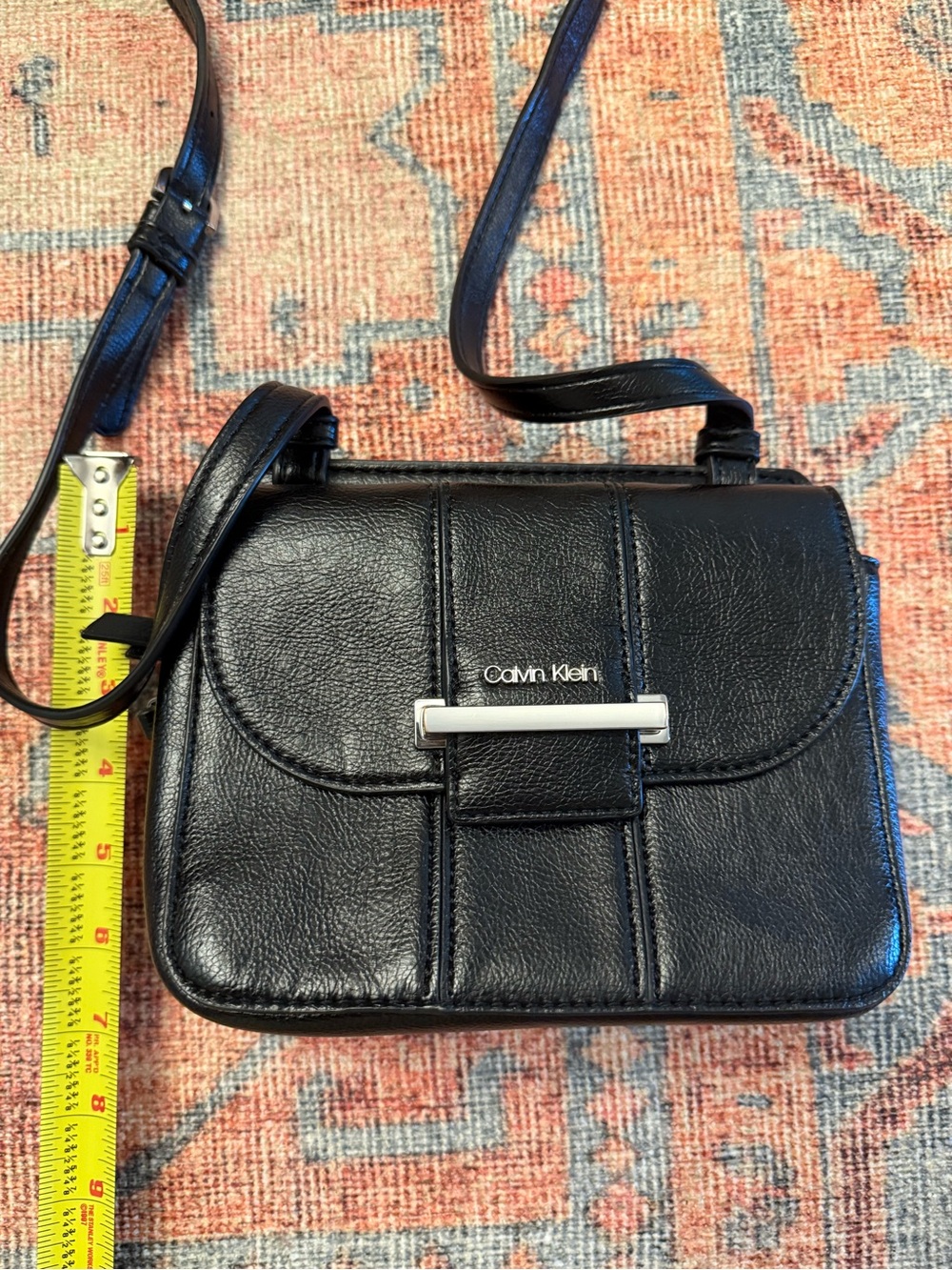 Calvin Klein Black Leather Crossbody with Silver Accent